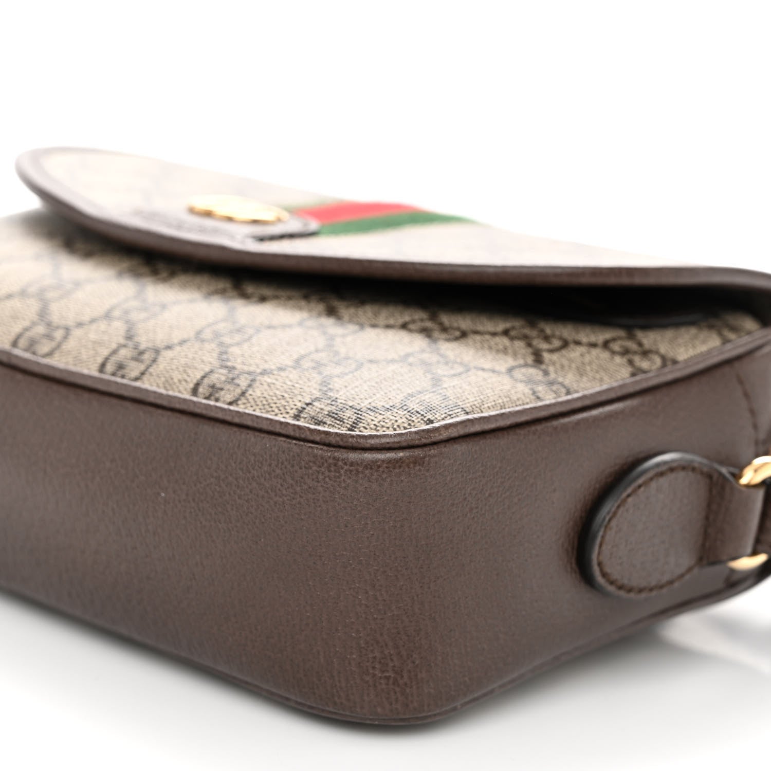 Gucci GG Supreme Monogram Textured Dollar Calfskin Web Studded Mini Ophidia Flap Shoulder Bag Beige Ebony New Acero 9 of 12