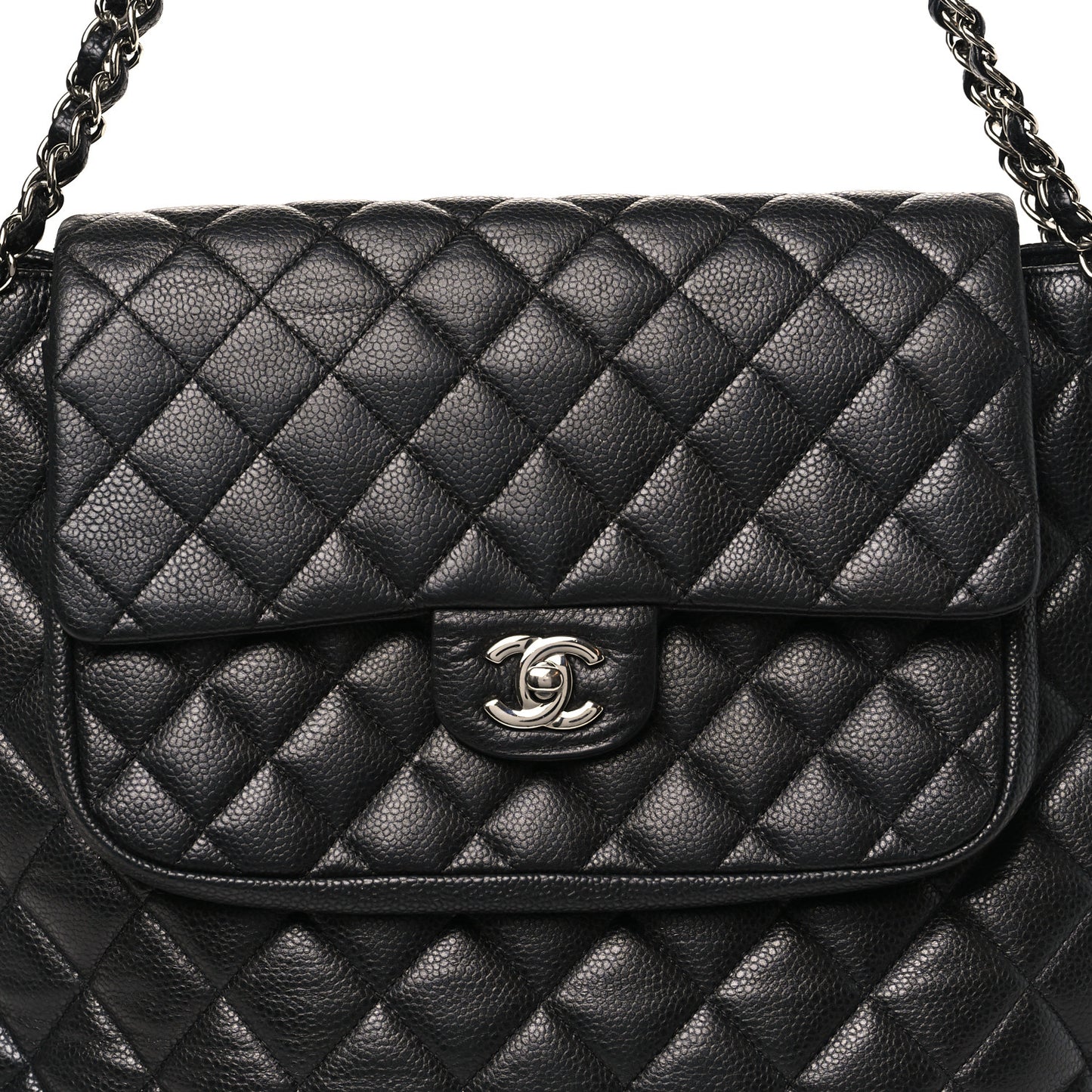 Caviar Quilted Flap Tote Black