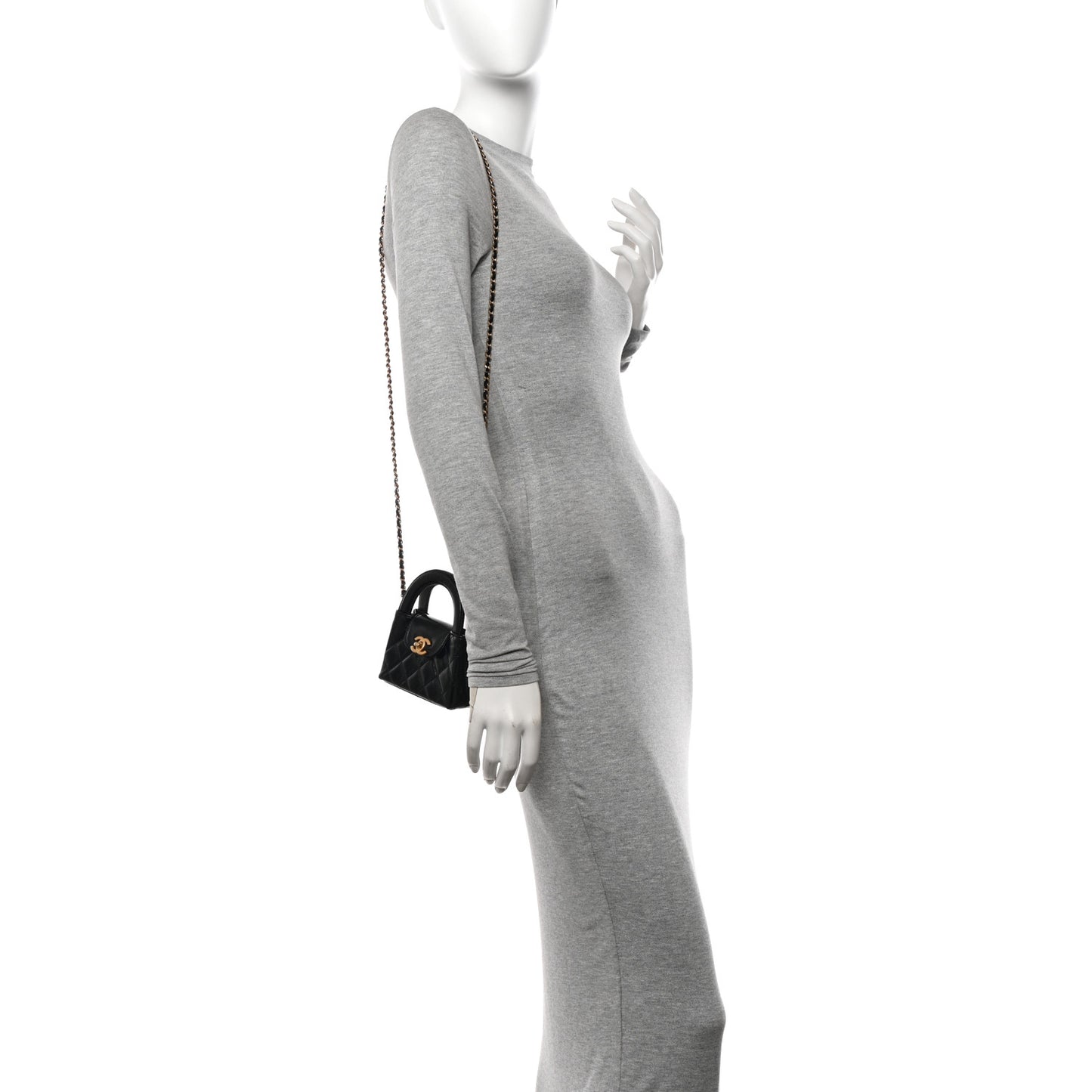 Shiny Aged Calfskin Quilted Mini Nano Kelly Shopper Black