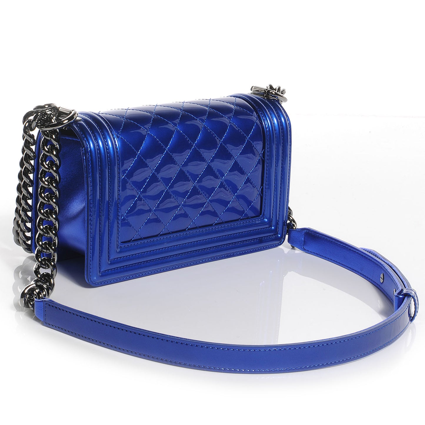 Patent Metallic Small Boy Flap Blue