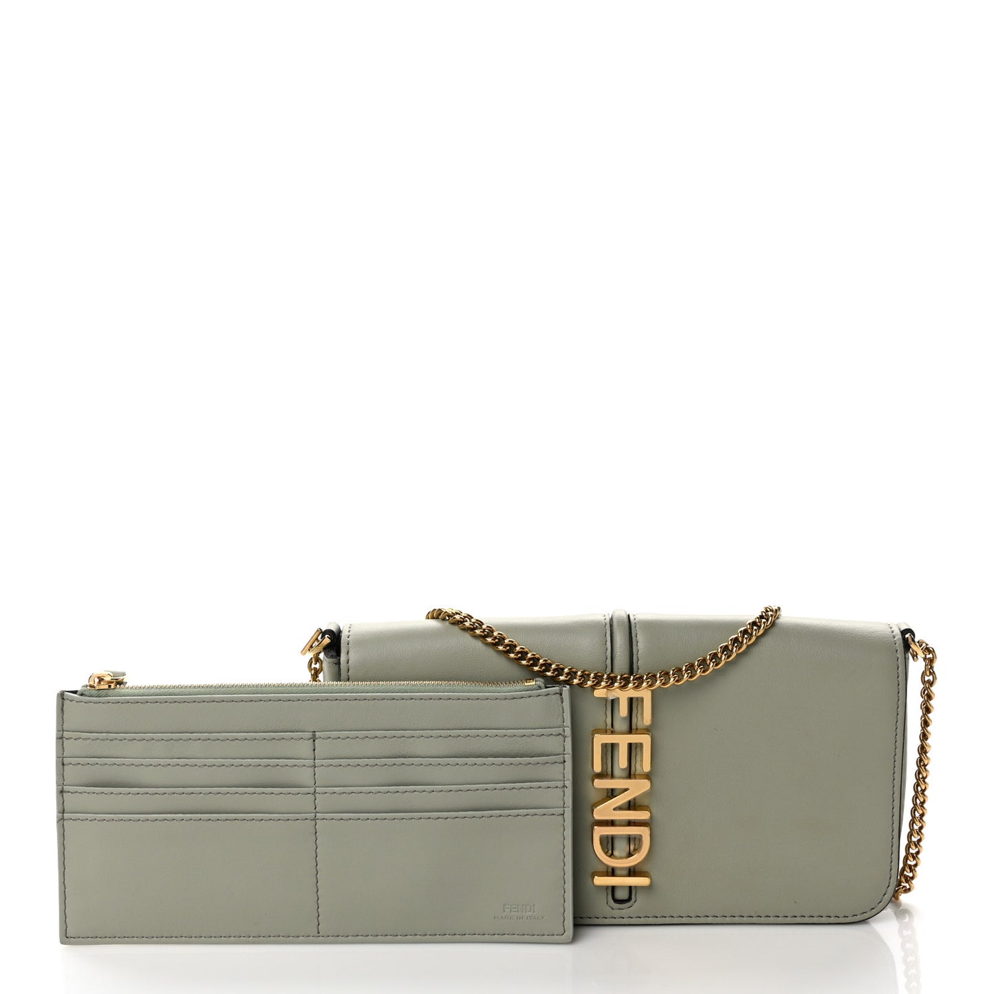 Vitello Grace Matte Fendigraphy Wallet on Chain Green Tea