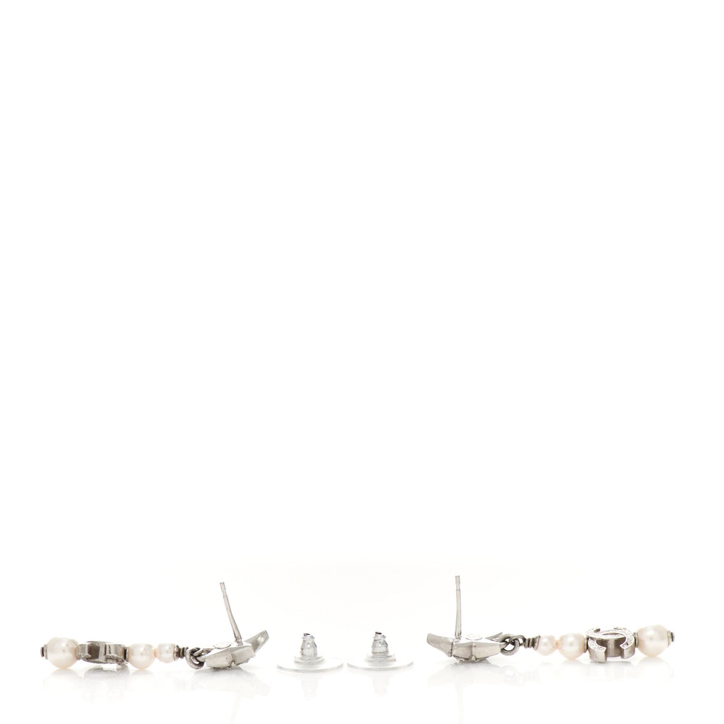 Crystal Pearl CC Star Drop Earrings Silver