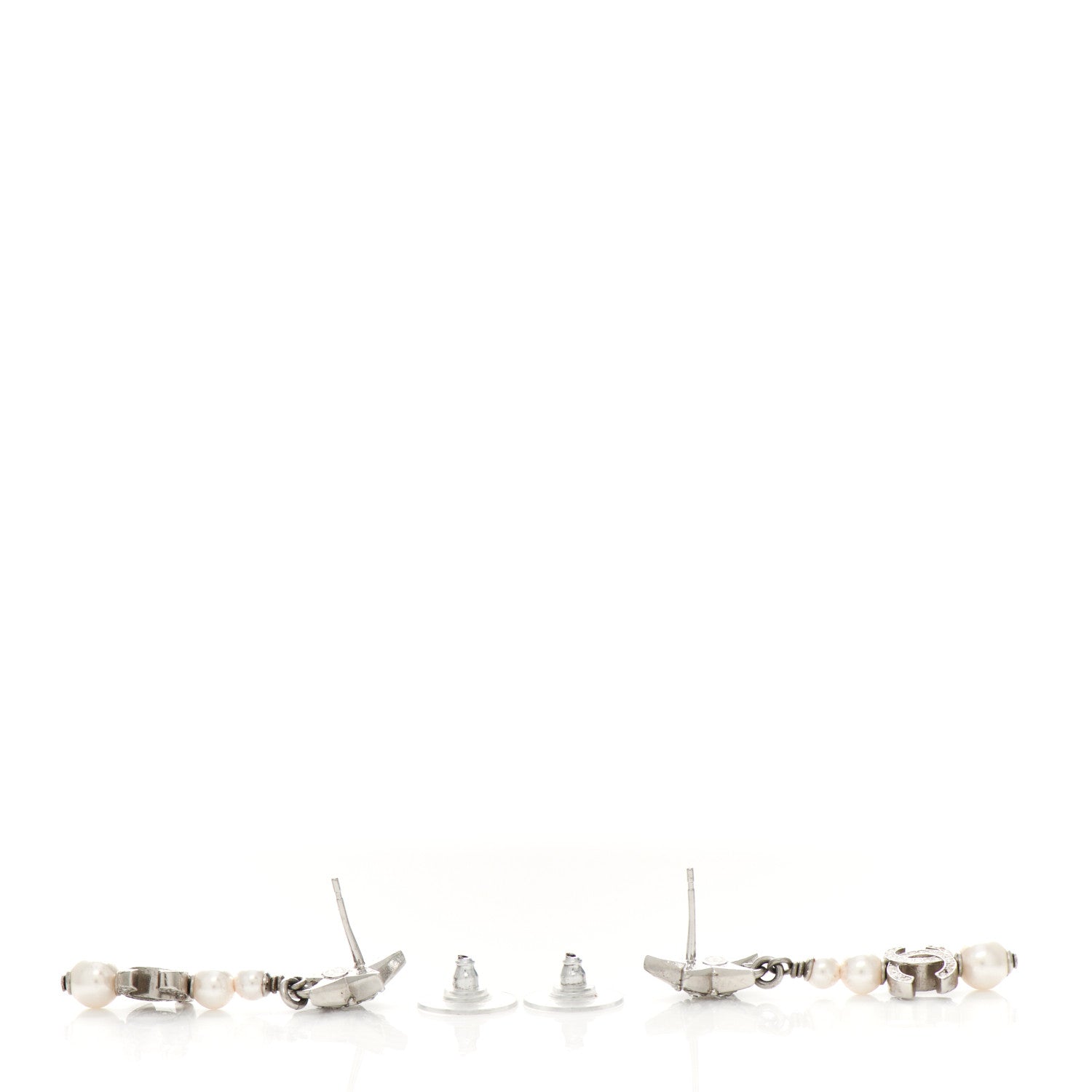 Chanel Crystal Pearl CC Star Drop Earrings Silver 3 of 4