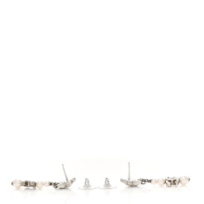 Chanel Crystal Pearl CC Star Drop Earrings Silver 3 of 4