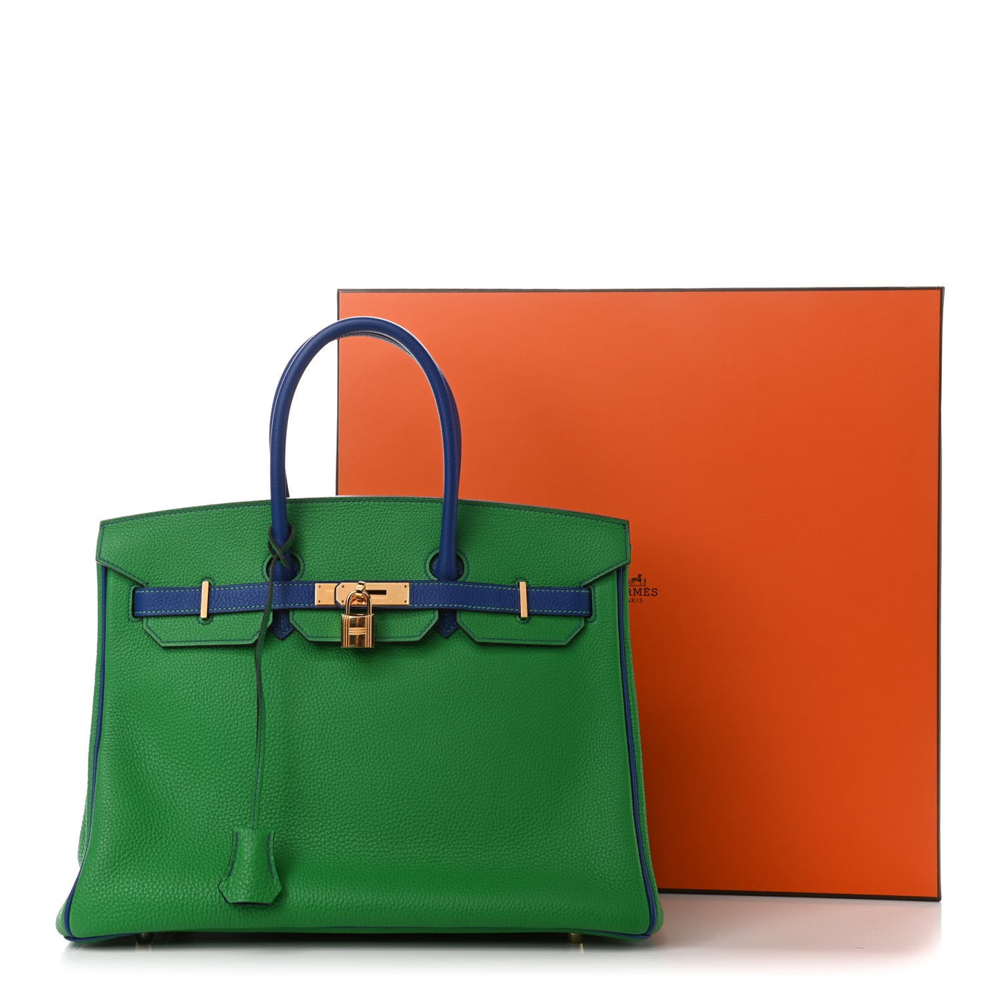 Togo Bi Color Horseshoe Birkin 35 Bamboo Bleu Electrique