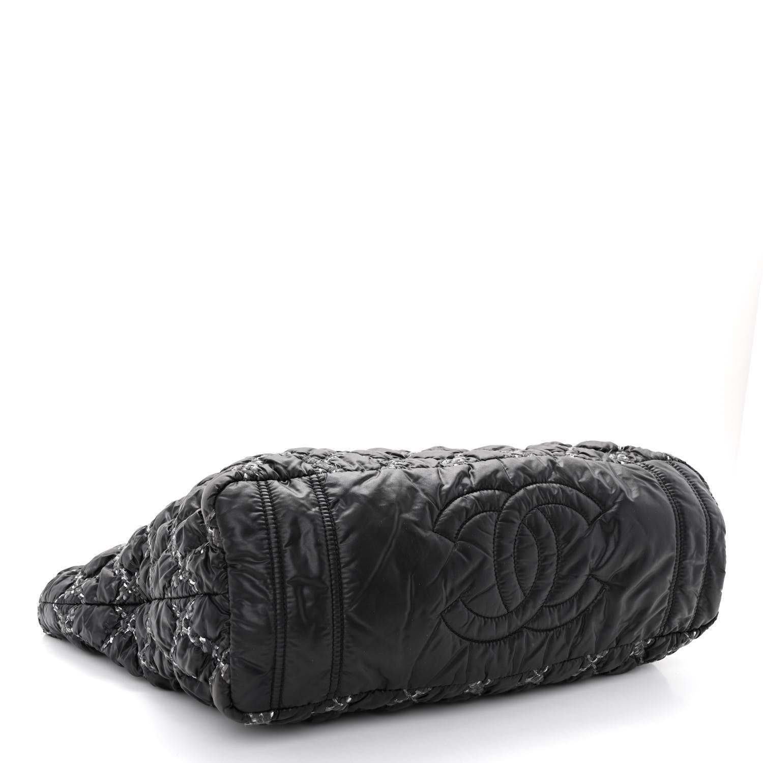 Chanel Nylon Quilted Tweed Stitch Bubble Tote Black 4 of 11