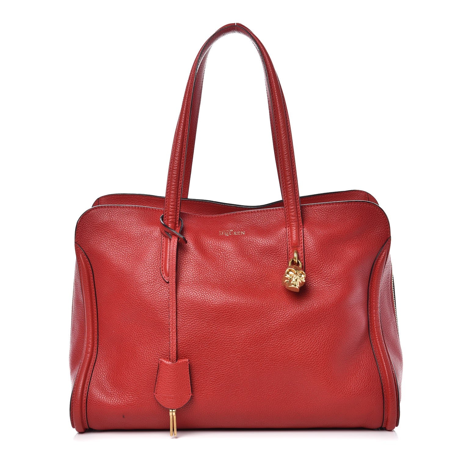 Alexander McQueen Calfskin Large Skull Padlock Zip Around Tote Red 1 of 14