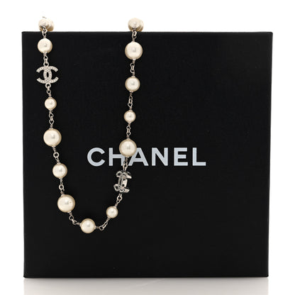 Chanel Crystal Pearl CC Long Necklace Silver 5 of 5