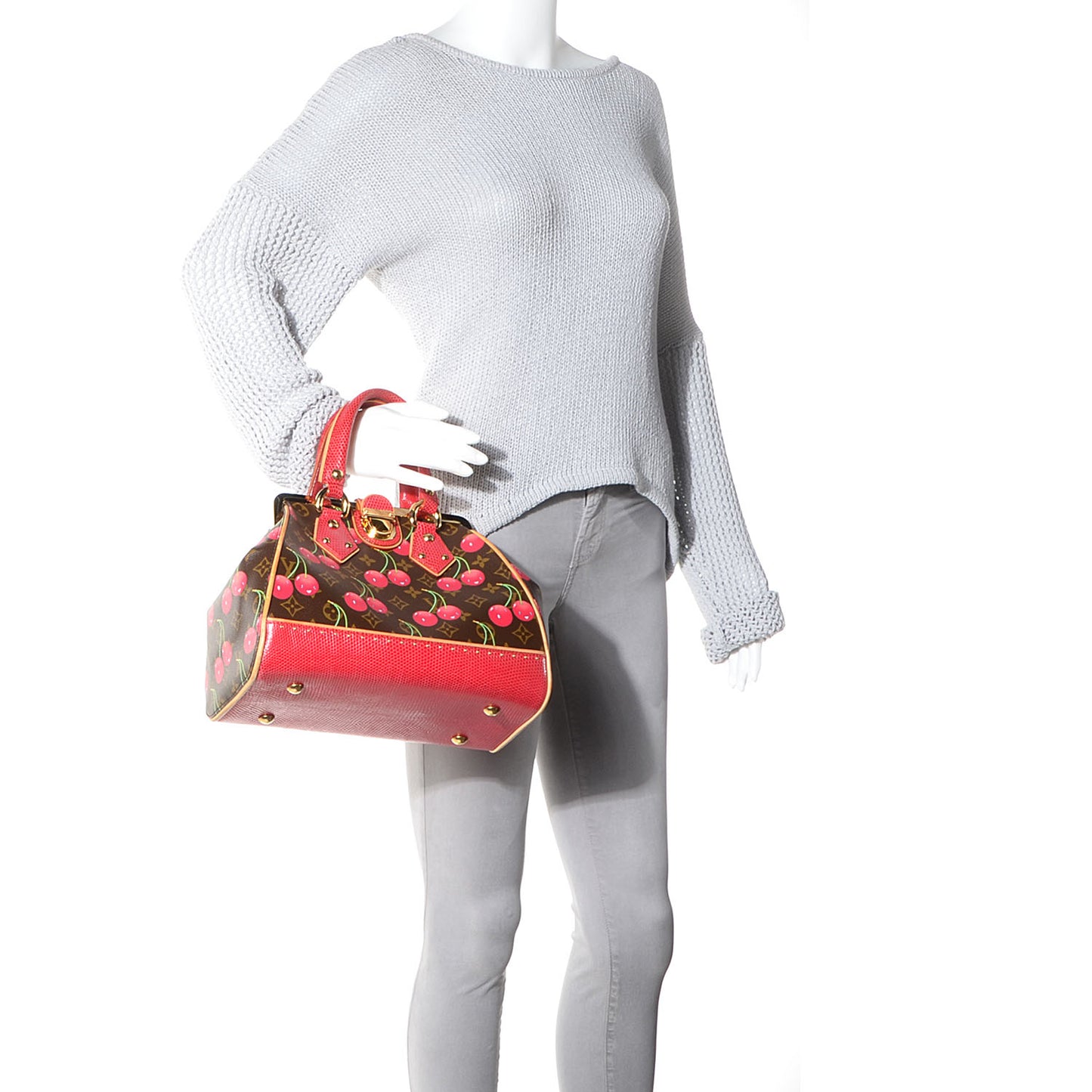 Monogram Cerises Lizard Sac Fermoir MM