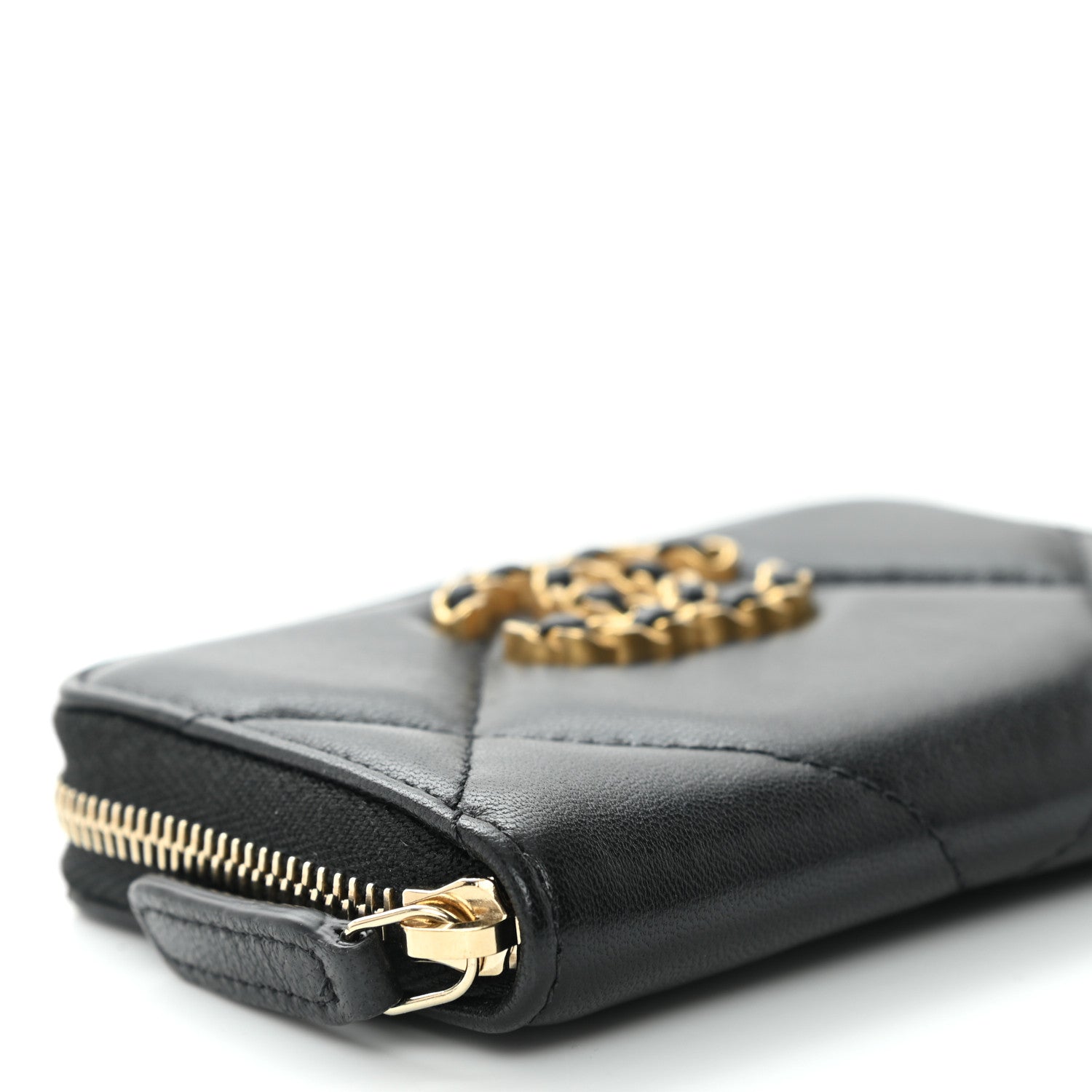 Chanel Lambskin Quilted Chanel 19 Zip Around Coin Purse Wallet Black 8 of 9