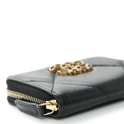 Chanel Lambskin Quilted Chanel 19 Zip Around Coin Purse Wallet Black 8 of 9