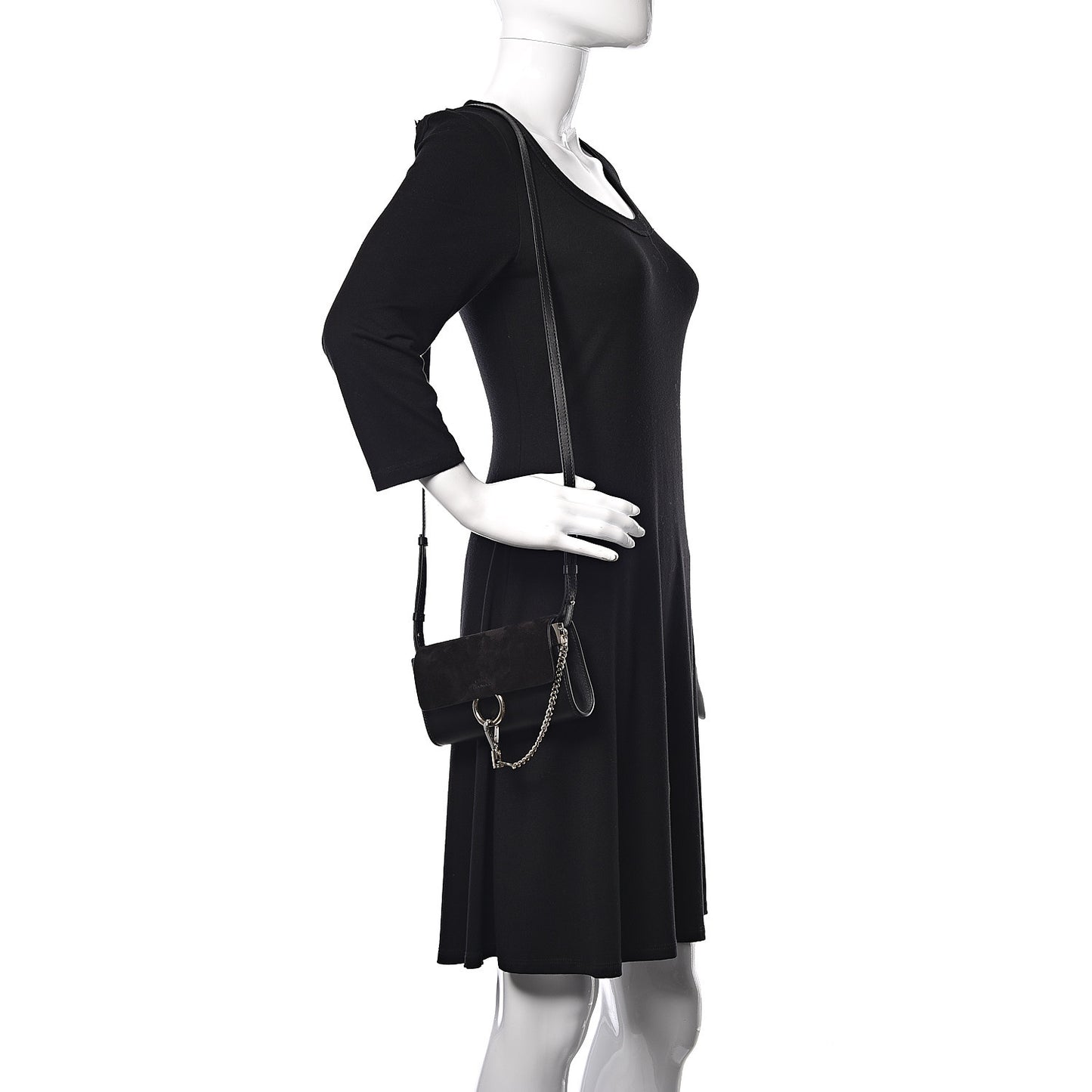 Suede Calfskin Mini Faye Shoulder Bag Black