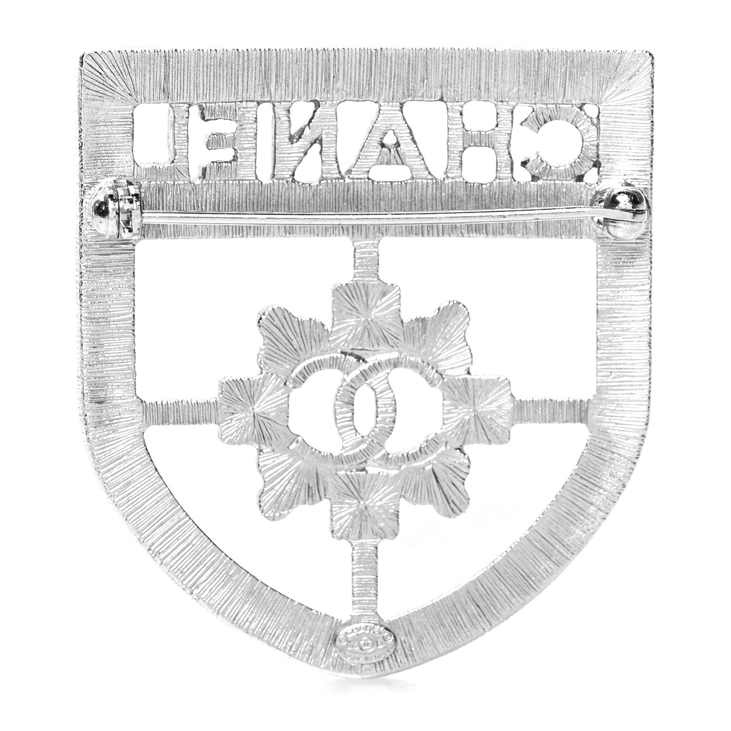 Chanel Swarovski Baguette Crystal CC Shield Brooch Silver 3 of 4