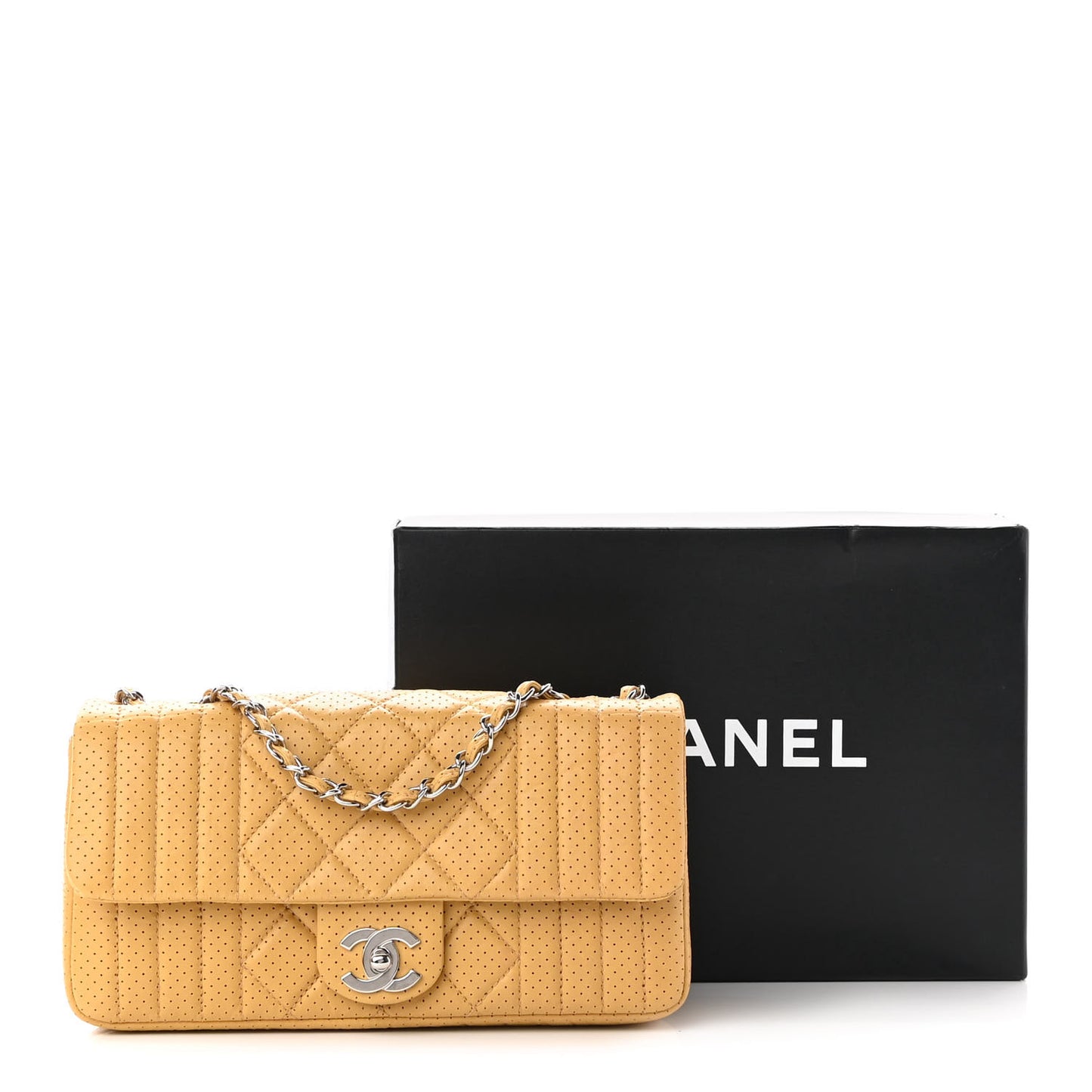 Aged Calfskin Perforated Flap Beige