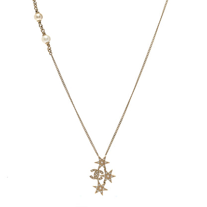 Chanel Crystal Pearl CC Star Necklace Gold 1 of 5