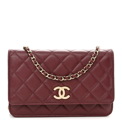 Chanel Caviar Quilted Studded CC Wallet On Chain WOC Burgundy 1 of 12