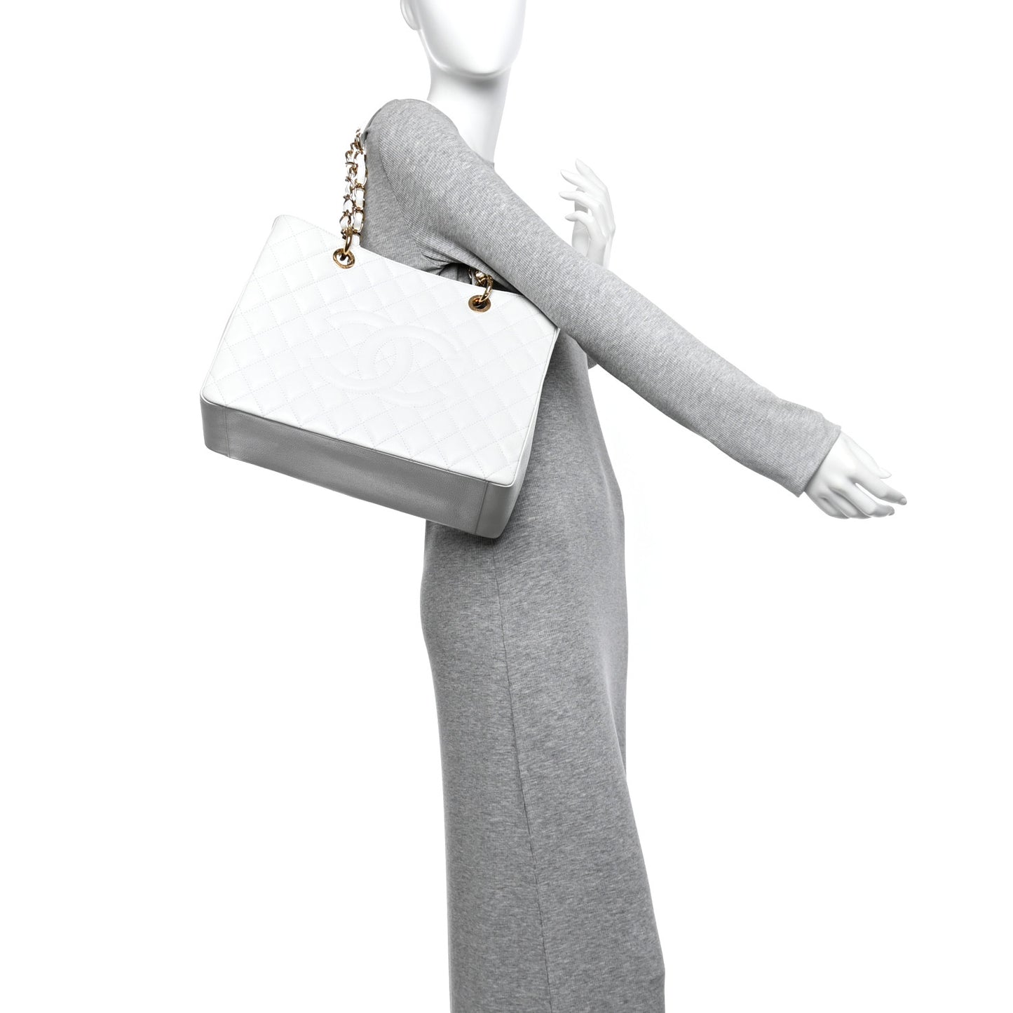 Caviar Quilted Grand Shopping Tote GST White