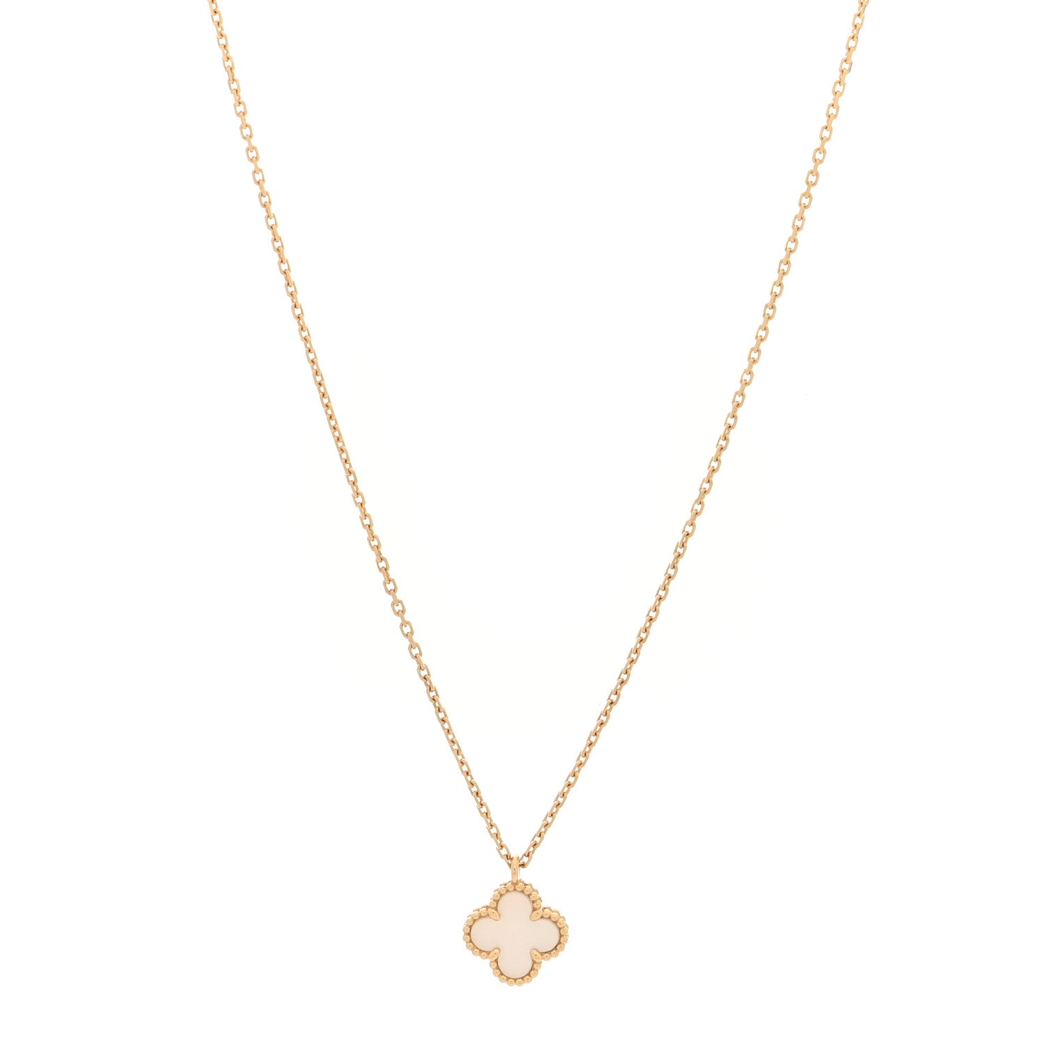 Van Cleef & Arpels 18K Yellow Gold Mother of Pearl Sweet Alhambra Pendant Necklace 1 of 5