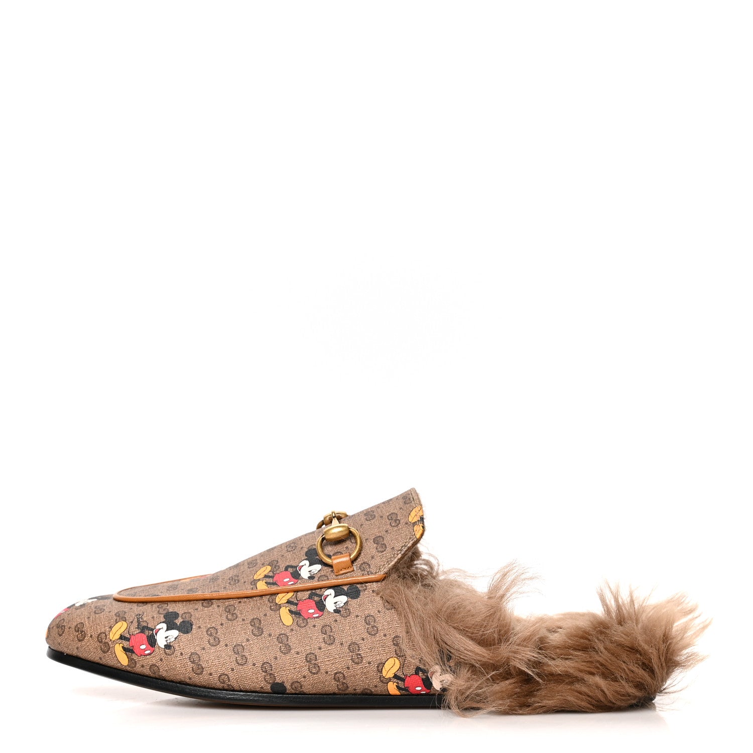 Gucci X DISNEY Mini Vintage GG Supreme Monogram Mickey Mouse Fur Womens Princetown Slippers 38 Beige Vintage Sun Oil 1 of 7