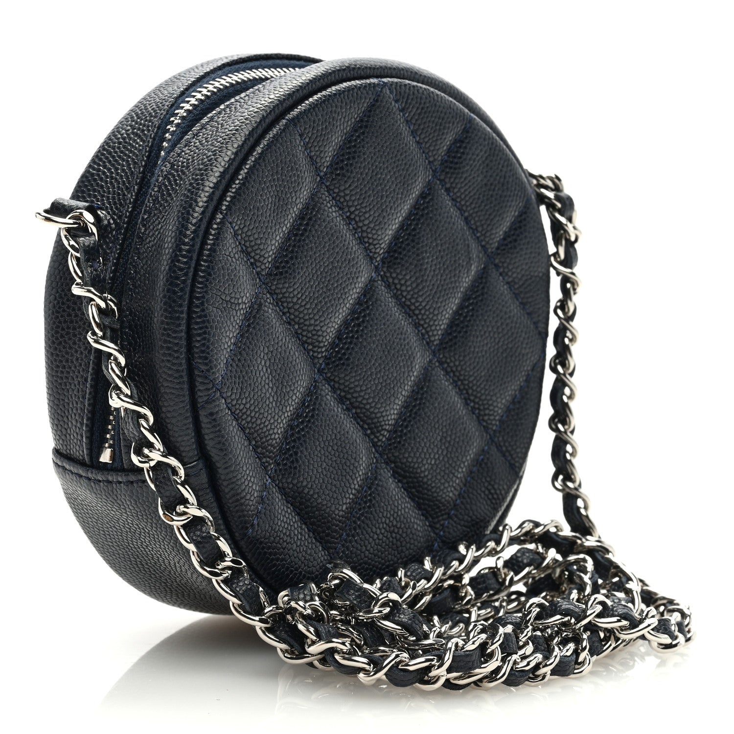 Chanel Caviar Quilted Round Clutch With Chain Navy 3 of 10