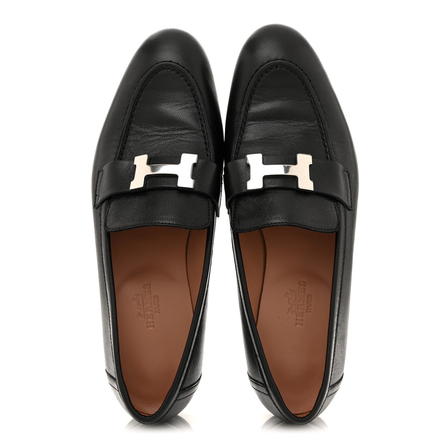 Hermes Goatskin Womens Paris Loafers 36.5 Black 2 of 10