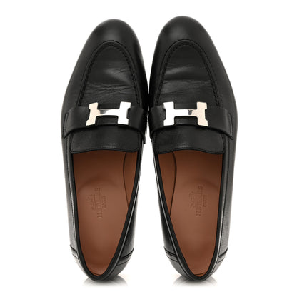 Hermes Goatskin Womens Paris Loafers 36.5 Black 2 of 10