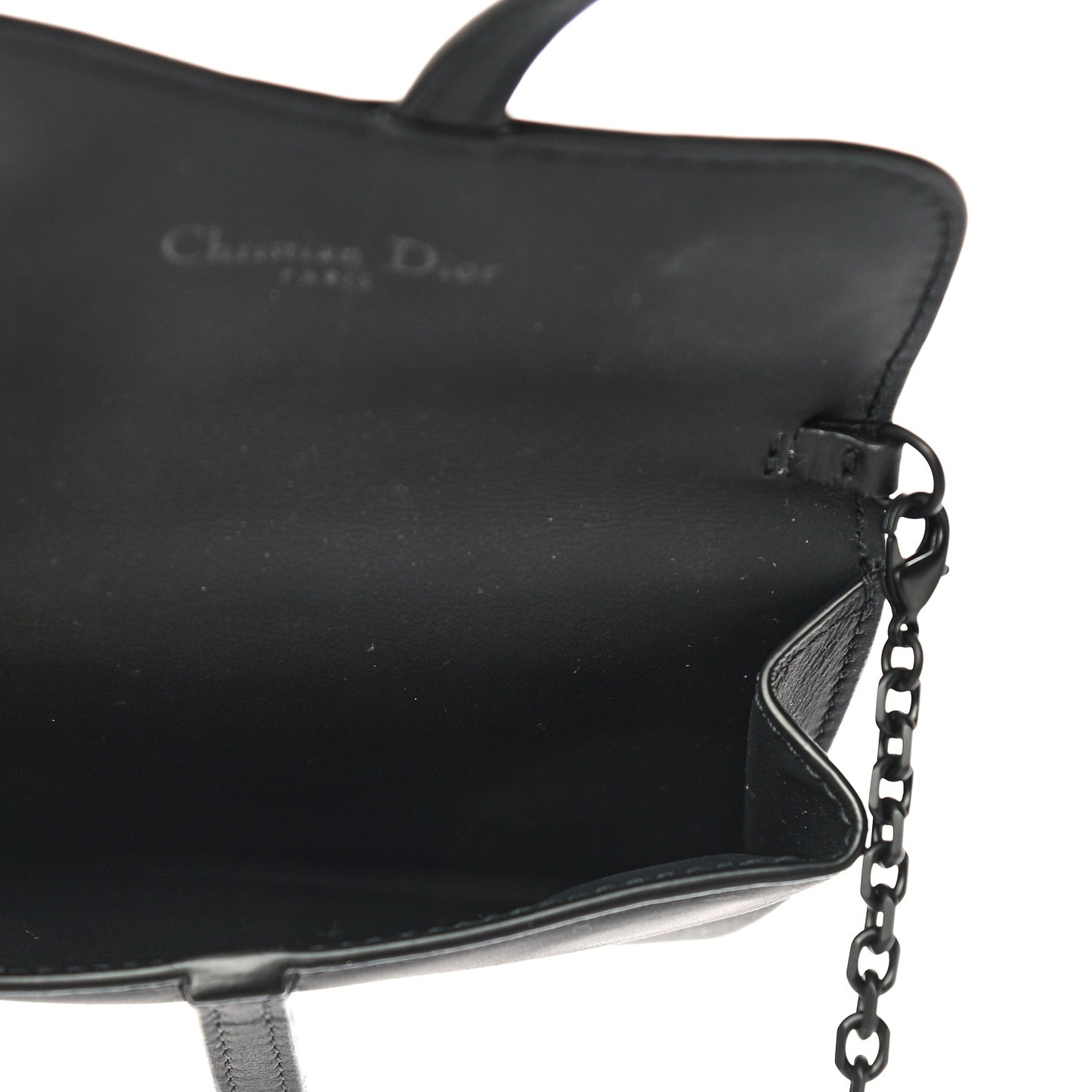 Ultra Matte Calfskin Nano Saddle Chain Pouch Black
