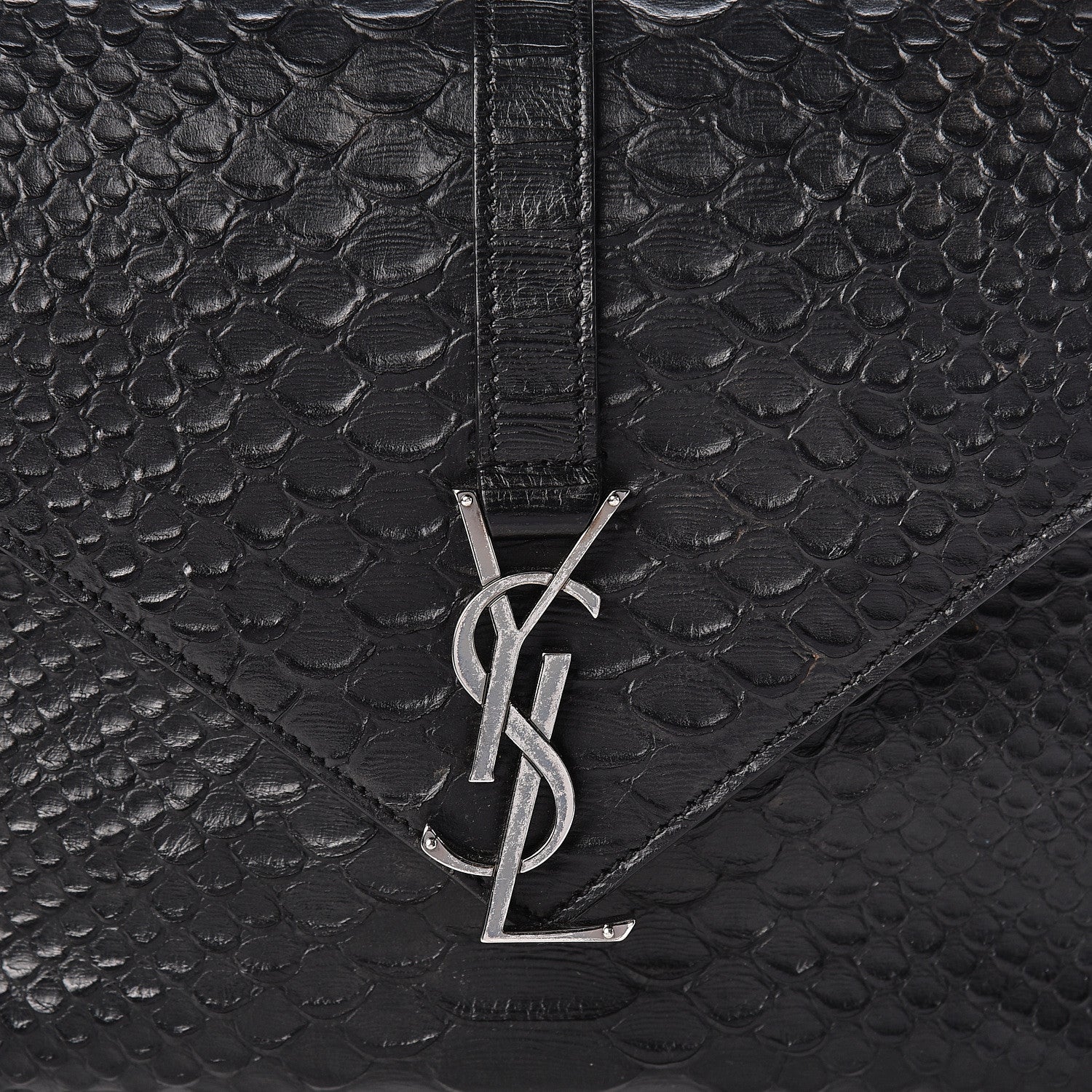 Saint Laurent Calfskin Python Embossed Monogram Medium College Bag Black 7 of 9