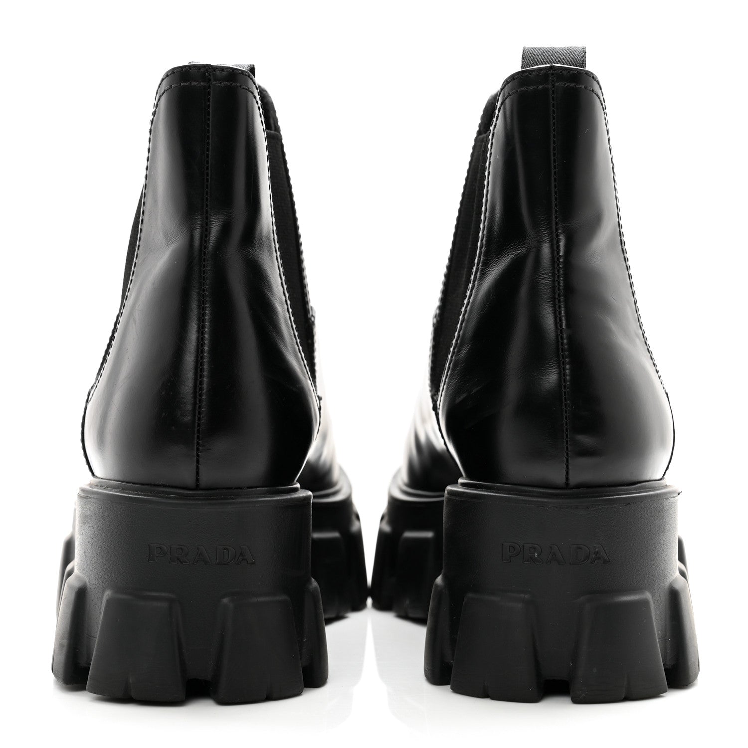 Prada Spazzolato Rois Womens Monolith Chelsea 55mm Ankle Boots 39 Black 4 of 12