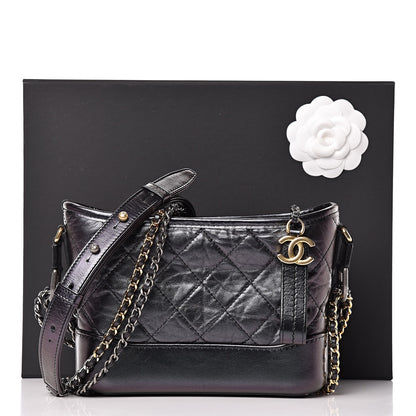 Chanel Iridescent Aged Calfskin Quilted Small Gabrielle Hobo Black 10 of 10