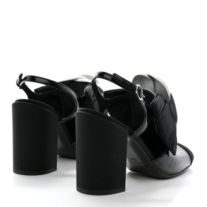 Chanel Crumpled Shiny Fabric Grosgrain Cap Toe Camellia Bow Slingback Pumps 36.5 Black 4 of 9