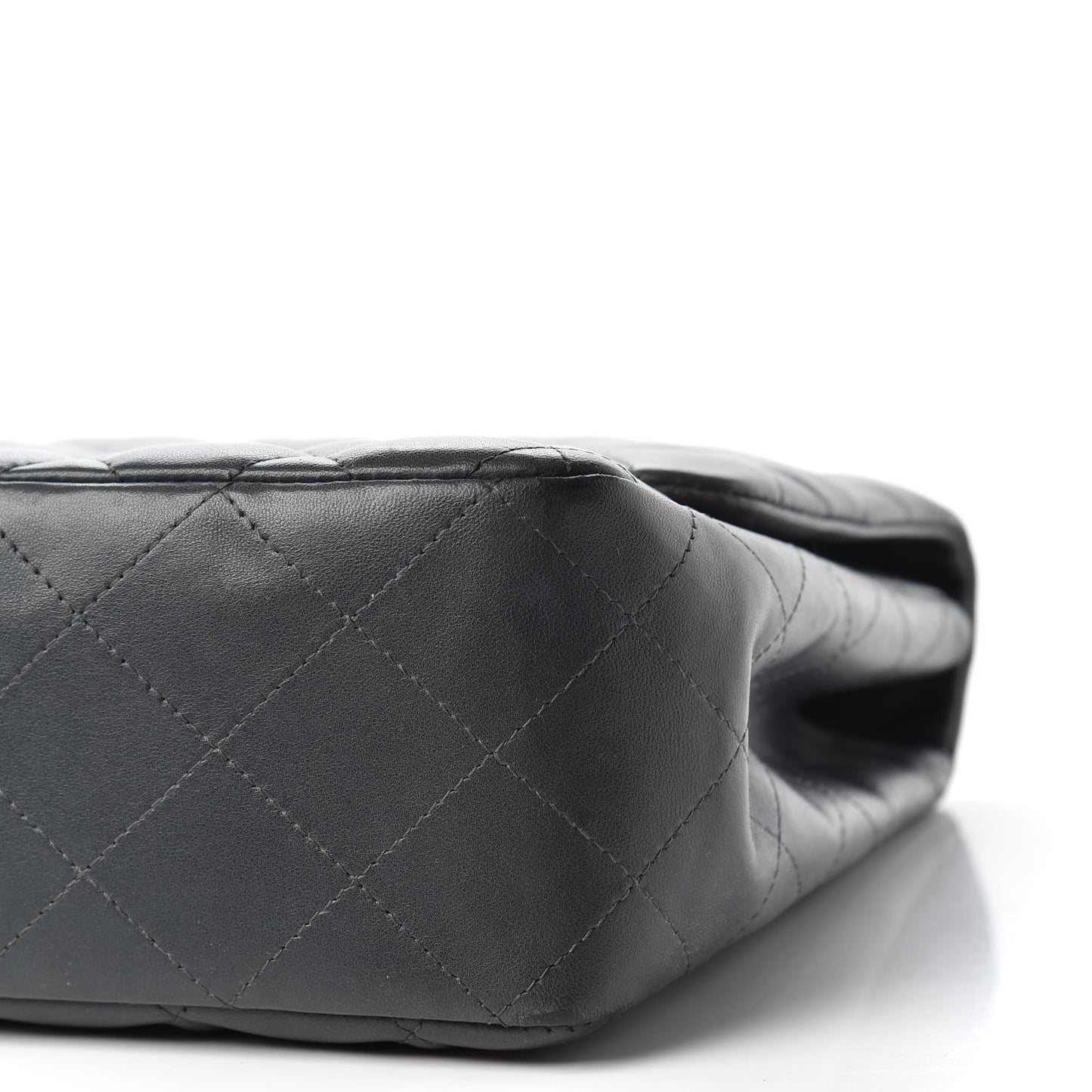 Lambskin Quilted Jumbo Single Bijoux Chain Flap Gris Fonce