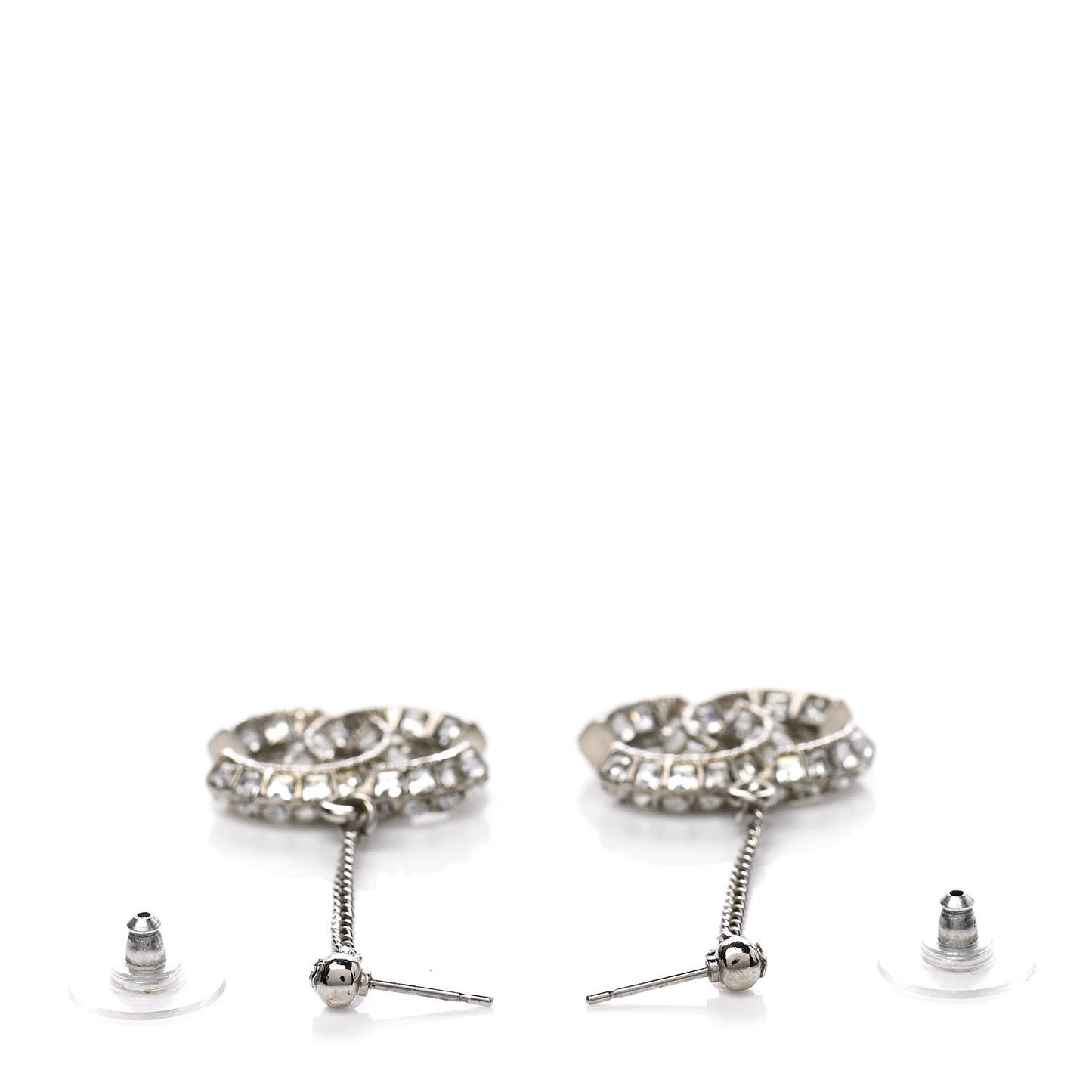 Baguette Crystal CC Drop Earrings Silver