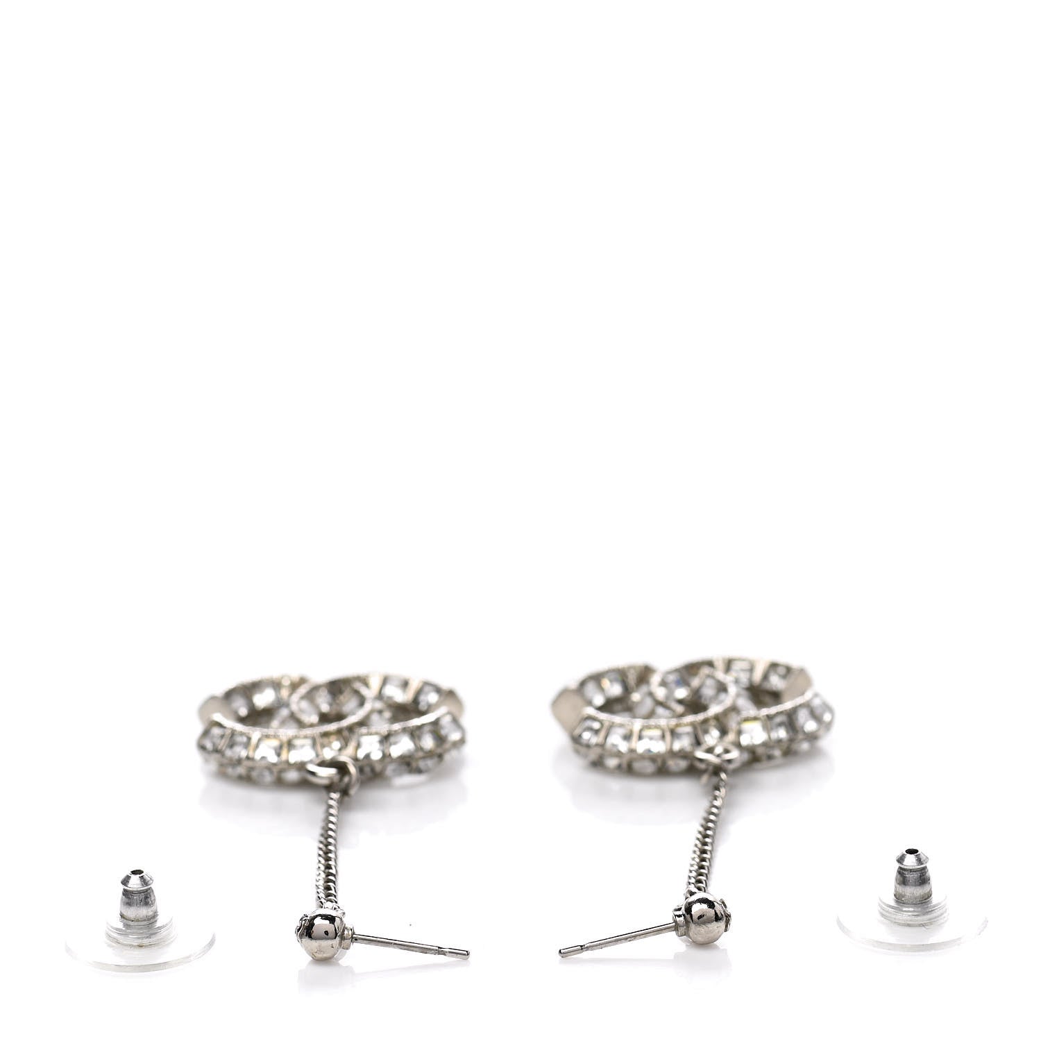 Chanel Baguette Crystal CC Drop Earrings Silver 3 of 3