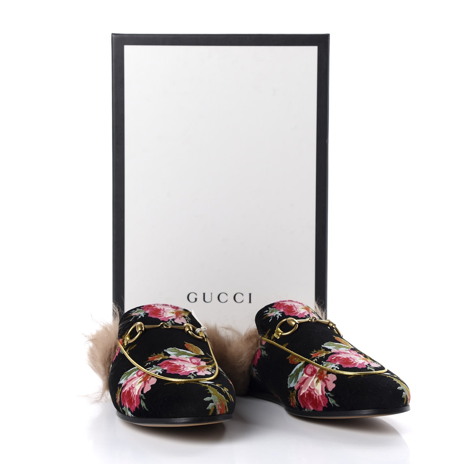 Gucci Velvet Fur Floral Womens Princetown Slippers 38 Black 9 of 9