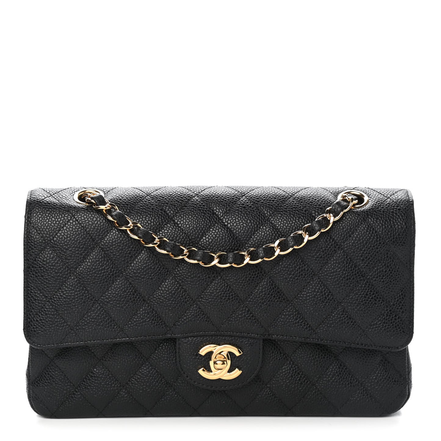 Caviar Quilted Medium Double Flap Black