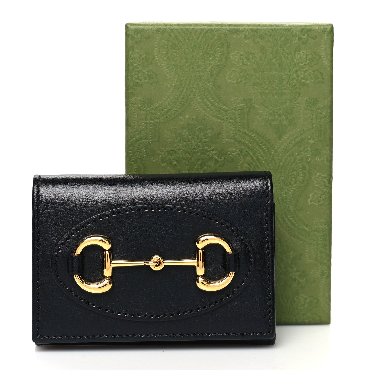 Gucci Boarded Plutone Calfskin Horsebit 1955 Tri Fold Wallet Black 10 of 10