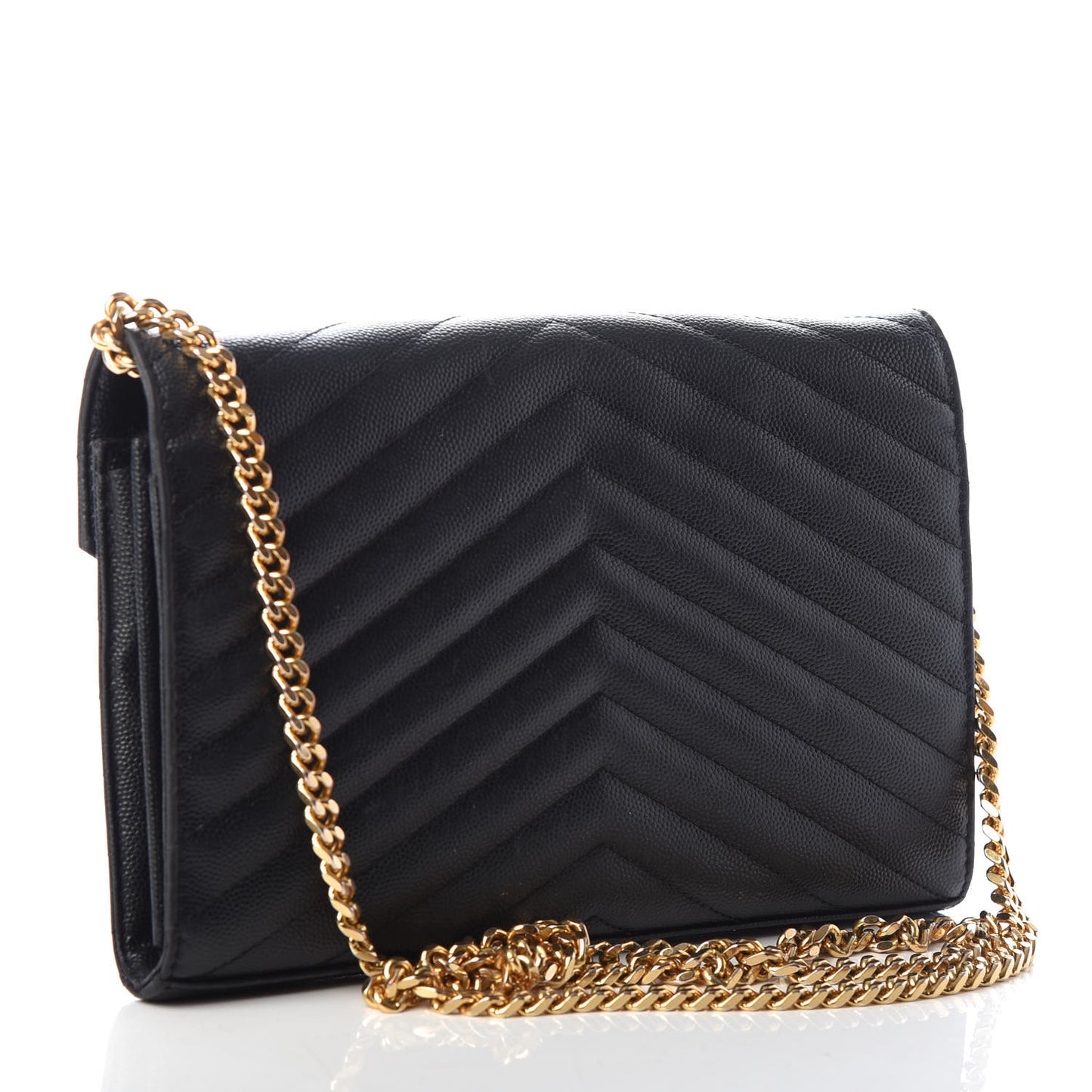 Grain De Poudre Matelasse Chevron Monogram Chain Wallet Black