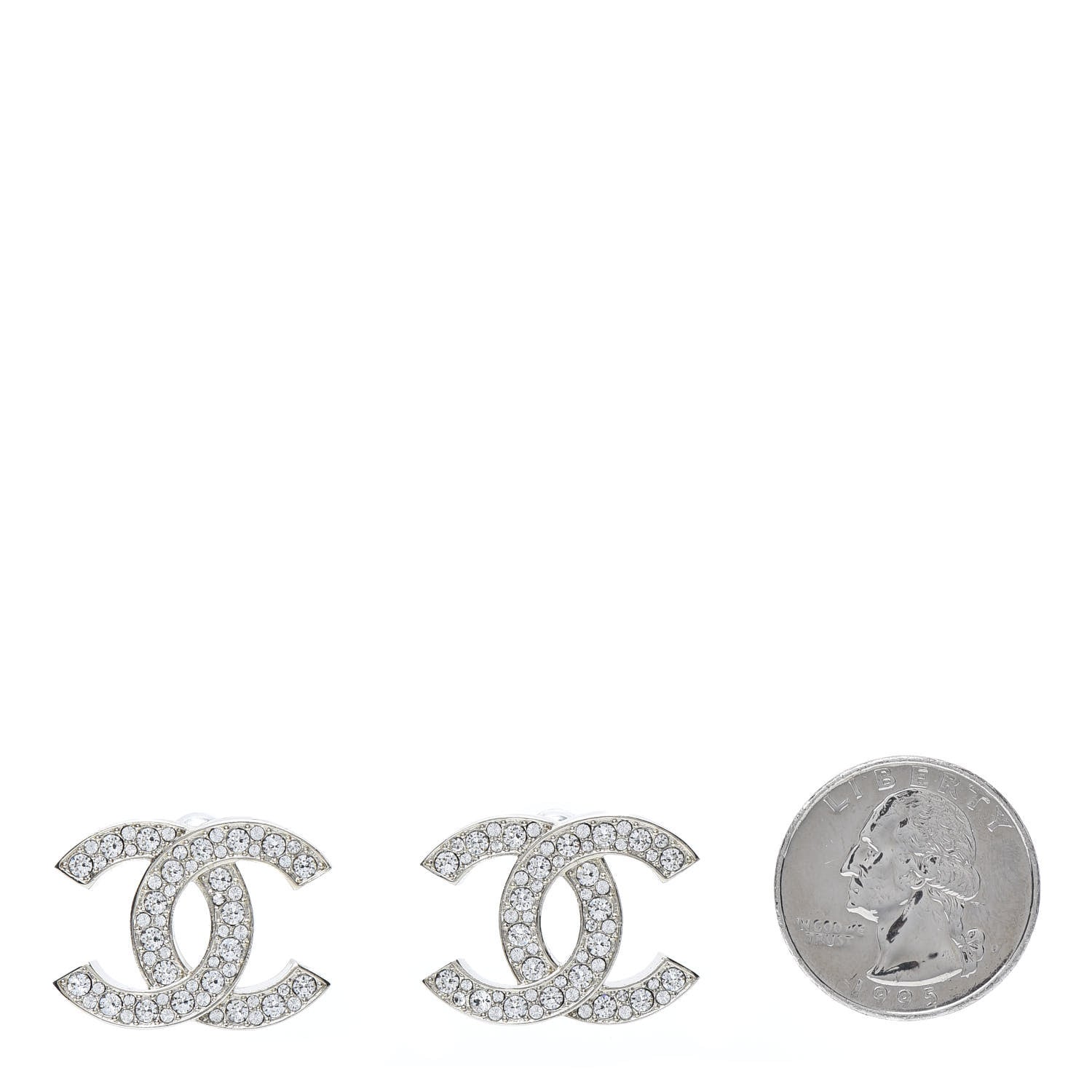 Chanel Crystal CC Large Stud Earrings Gold 2 of 5