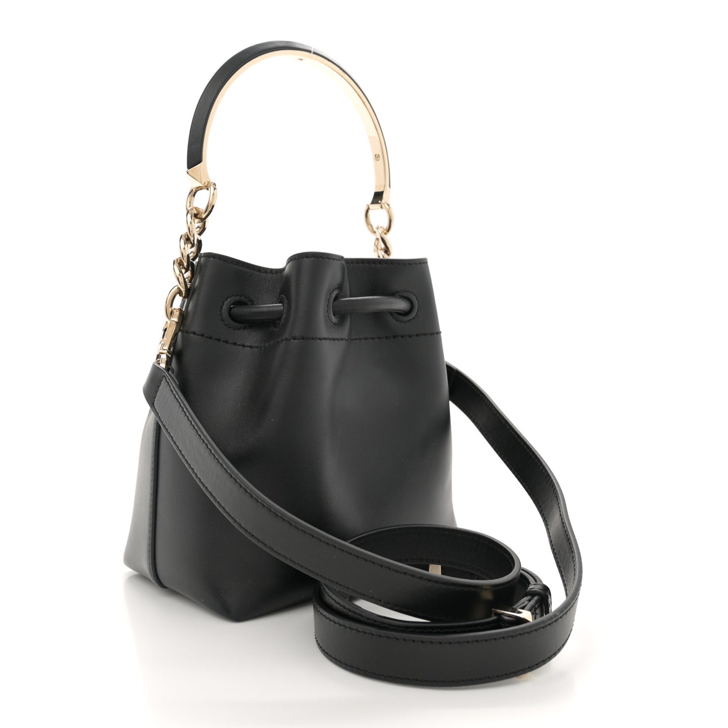 Smooth Shiny Calfskin Bon Bon Bucket Bag Black