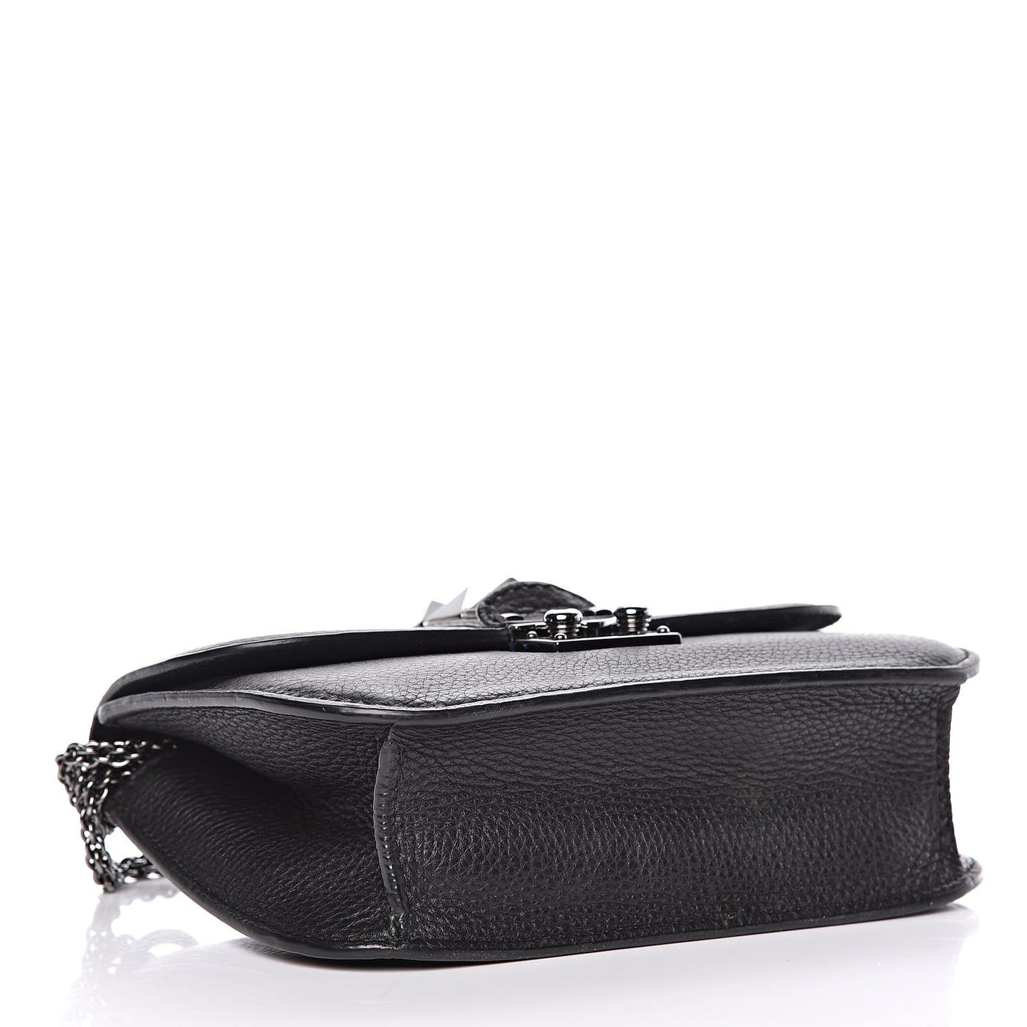 Pebbled Calfskin Small Glam Lock Rockstud Flap Black