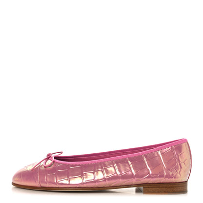 Chanel Iridescent Calfskin Crocodile Embossed Ballerina Flats 39 Pink 1 of 10