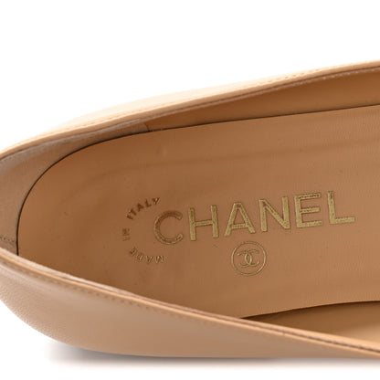 Chanel Lambskin Patent Cap Toe Camellia Ballerina Flats 39 Beige Black 8 of 9