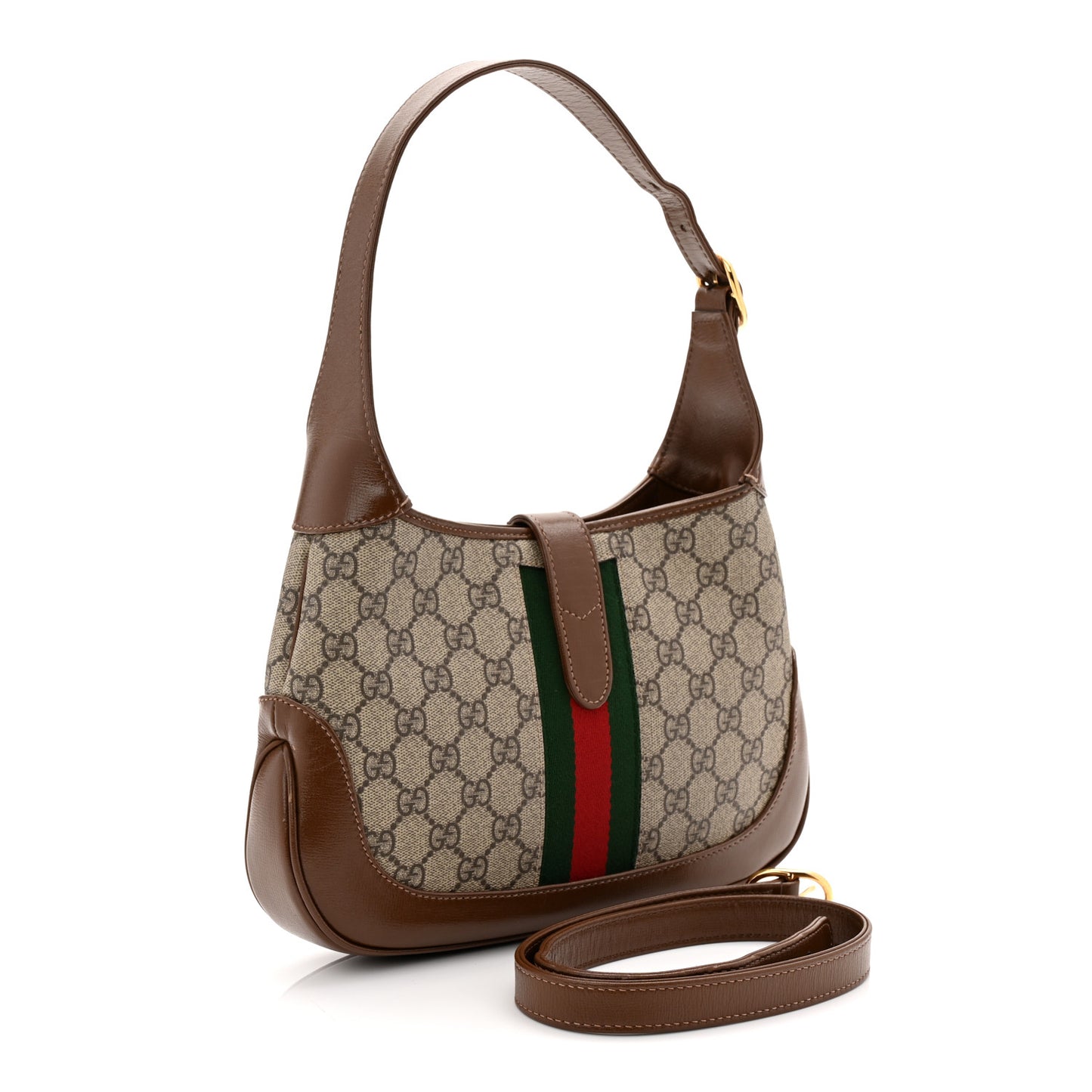 GG Supreme Monogram Azalea Calfskin Web Small Jackie 1961 Hobo Beige Ebony Brown Sugar