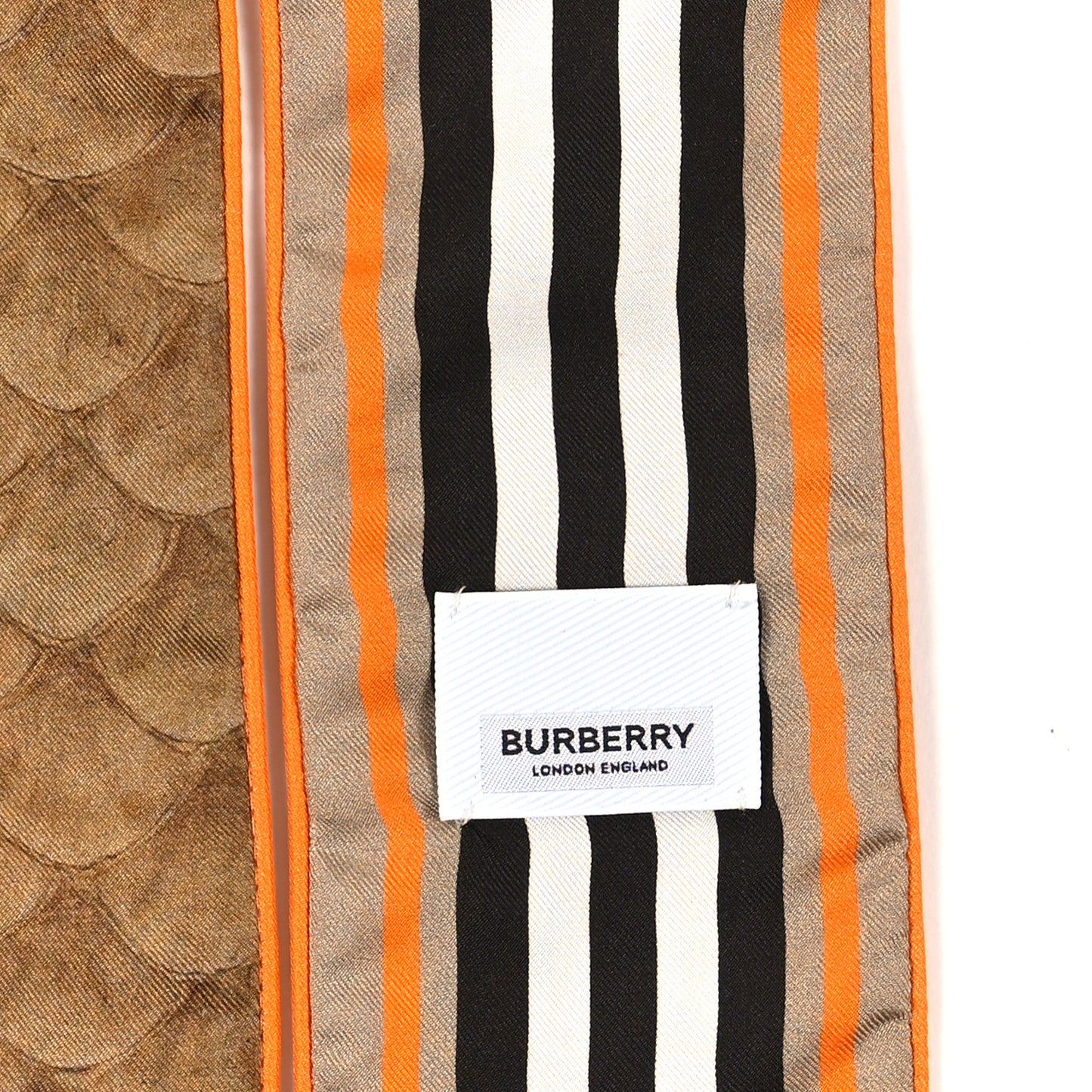 Silk Icon Stripe Scale Print Skinny Scarf Orange