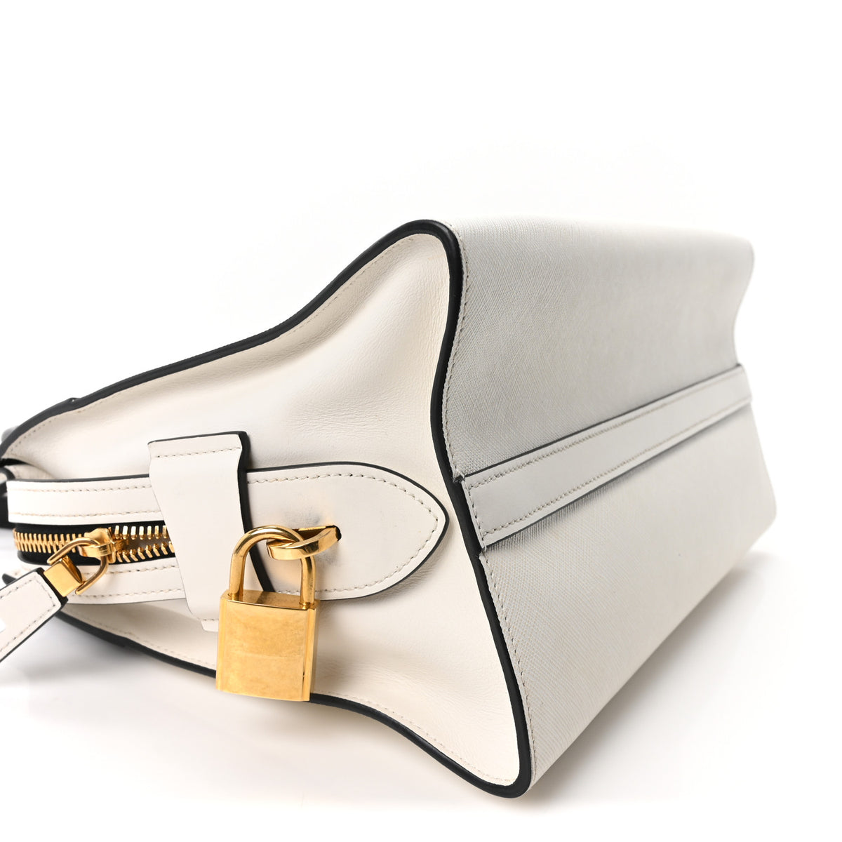 Prada Saffiano City Calfskin Medium Esplanade White Black 9 of 10