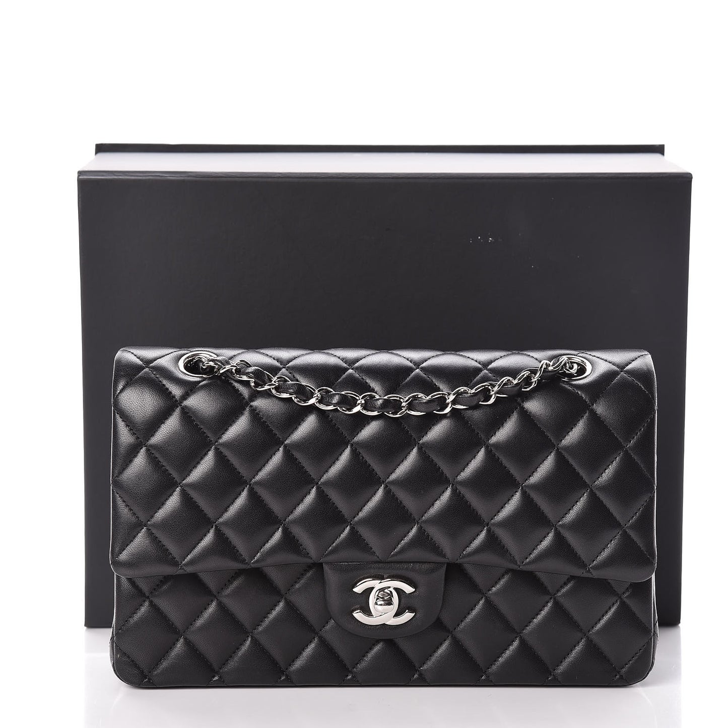 Lambskin Quilted Medium Double Flap Black