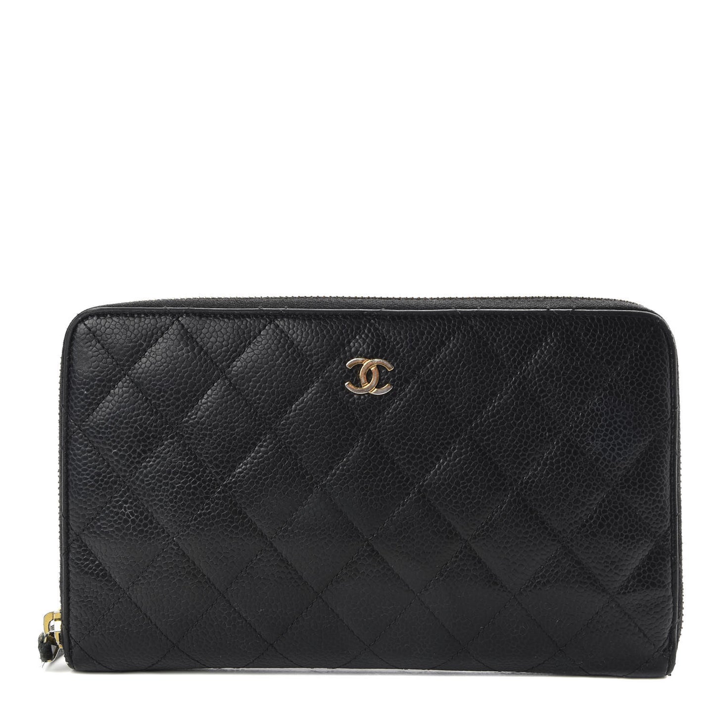 Caviar Quilted Large Zip Around Organizer Wallet Black