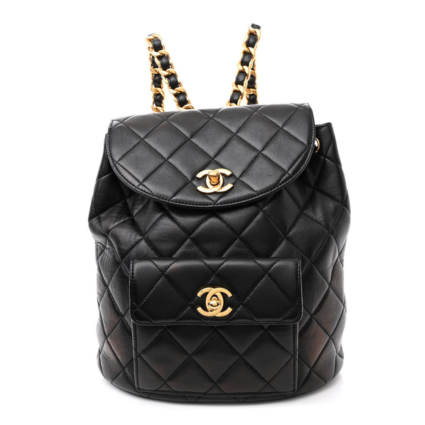 Lambskin Quilted Drawstring Backpack Black