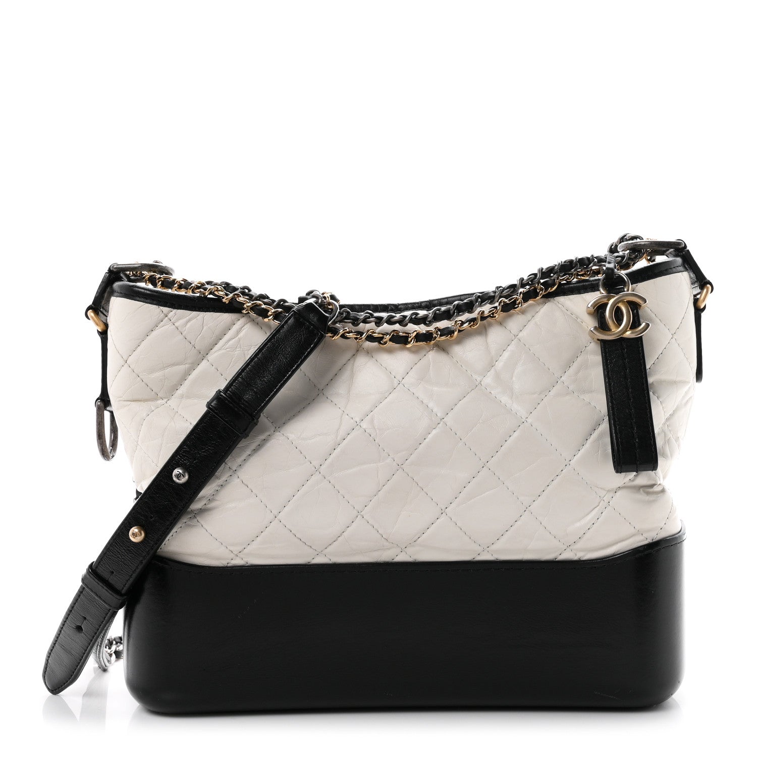 Chanel Aged Calfskin Quilted Medium Gabrielle Hobo Black White 1 of 10